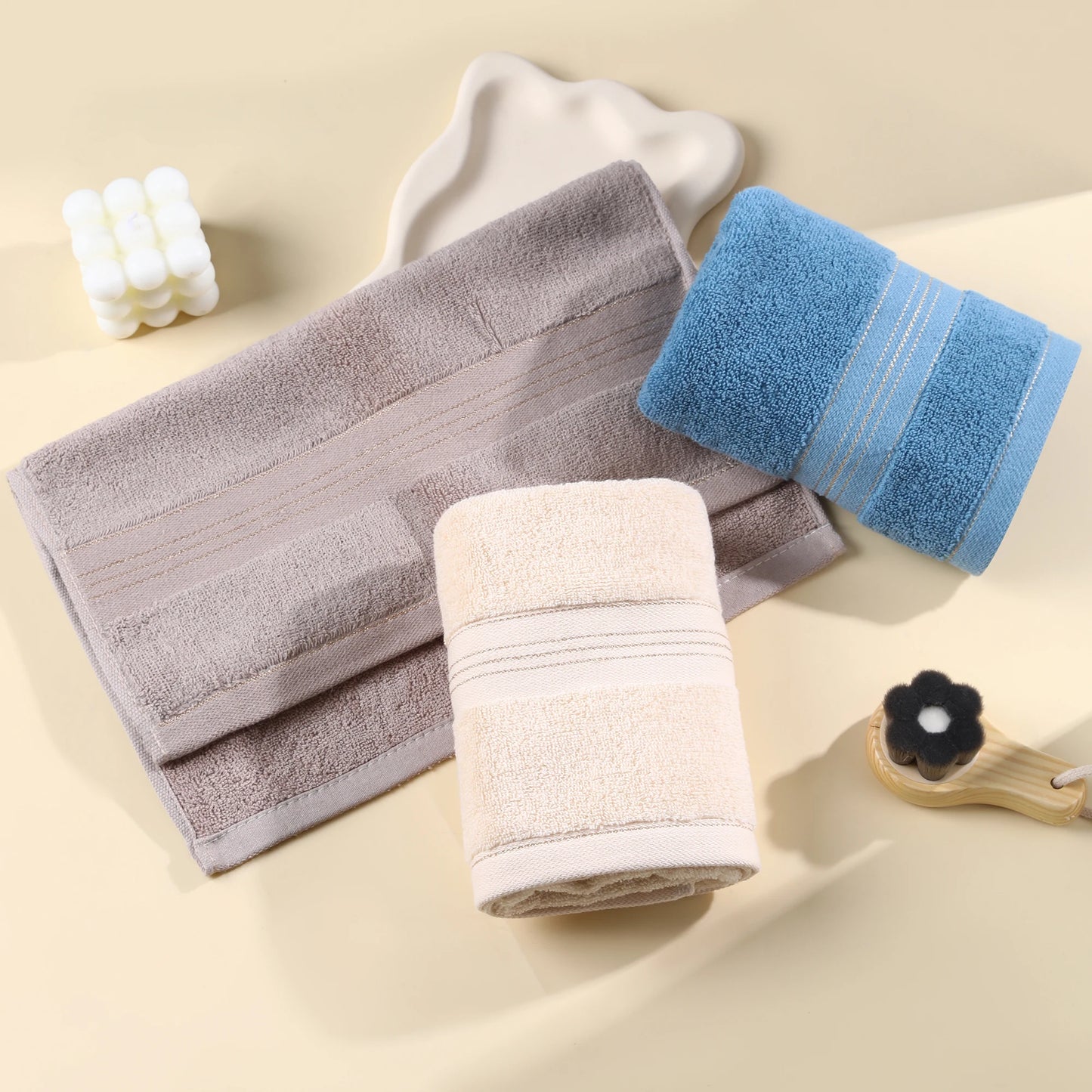 Premium Absorbent Cotton Towels With Elegant Gold Trim