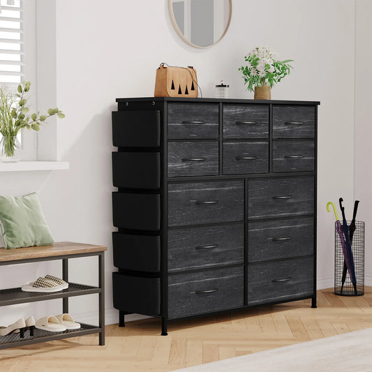 HiMISS Fabric Storage Dresser With Metal Frame And Wood Top