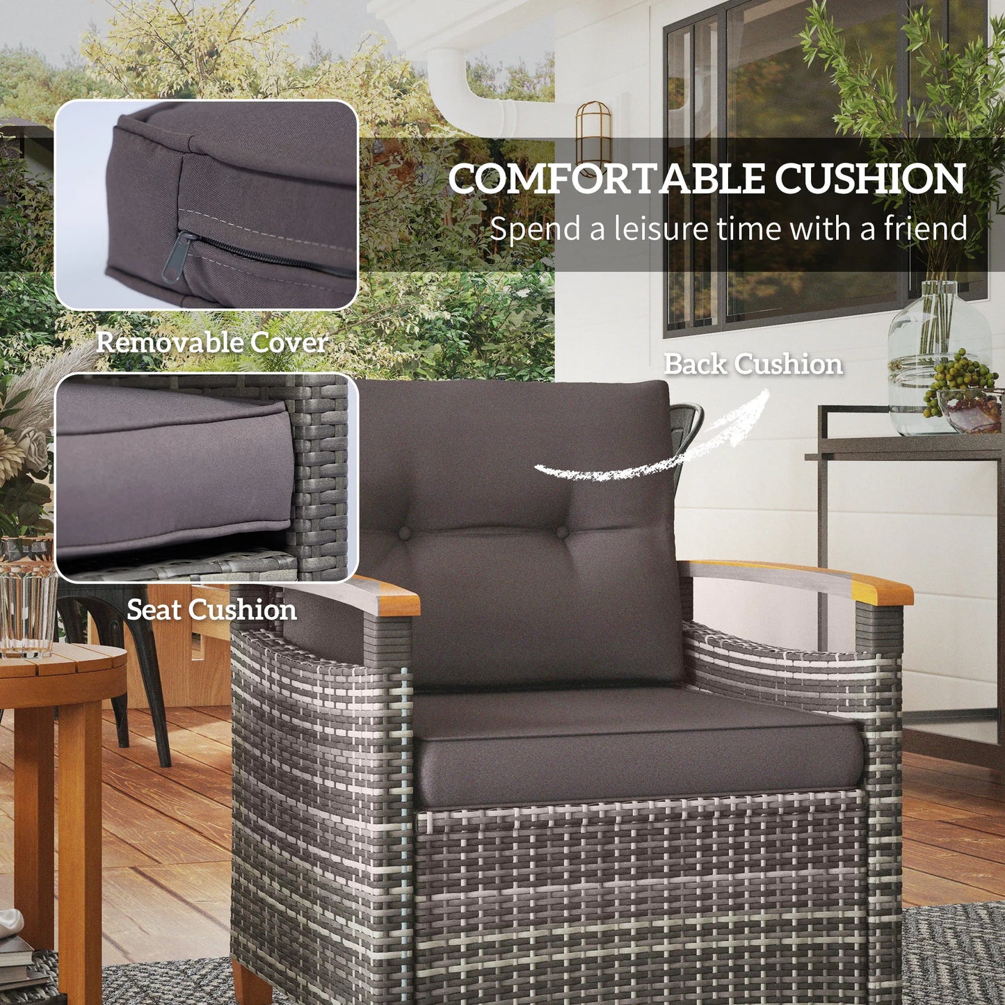 Wicker Patio Bistro Set 3 Pieces With Cushions Outdoor