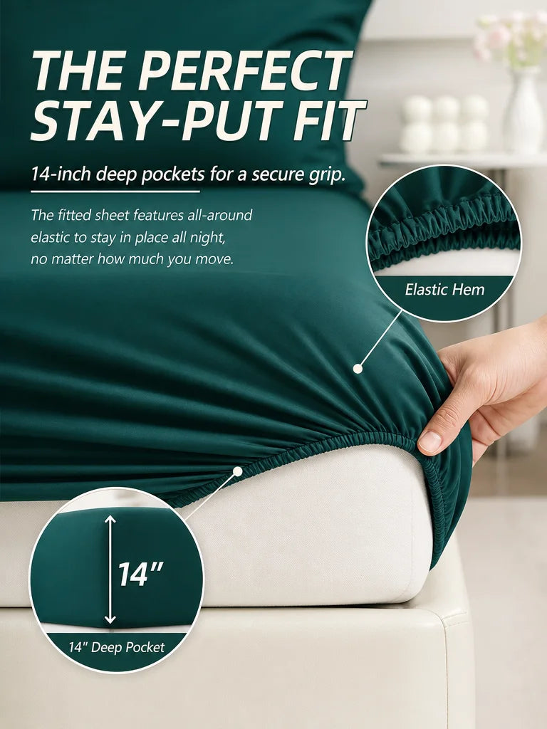 EasYum 7 Piece Bedding Set Comforter Flat Fitted Sheet Pillowcase