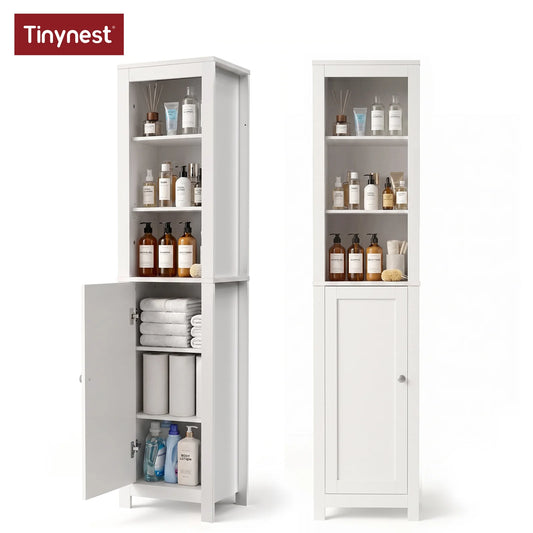 TinyNest Farmhouse Slim Wooden Storage Cabinet With Adjustable Shelves
