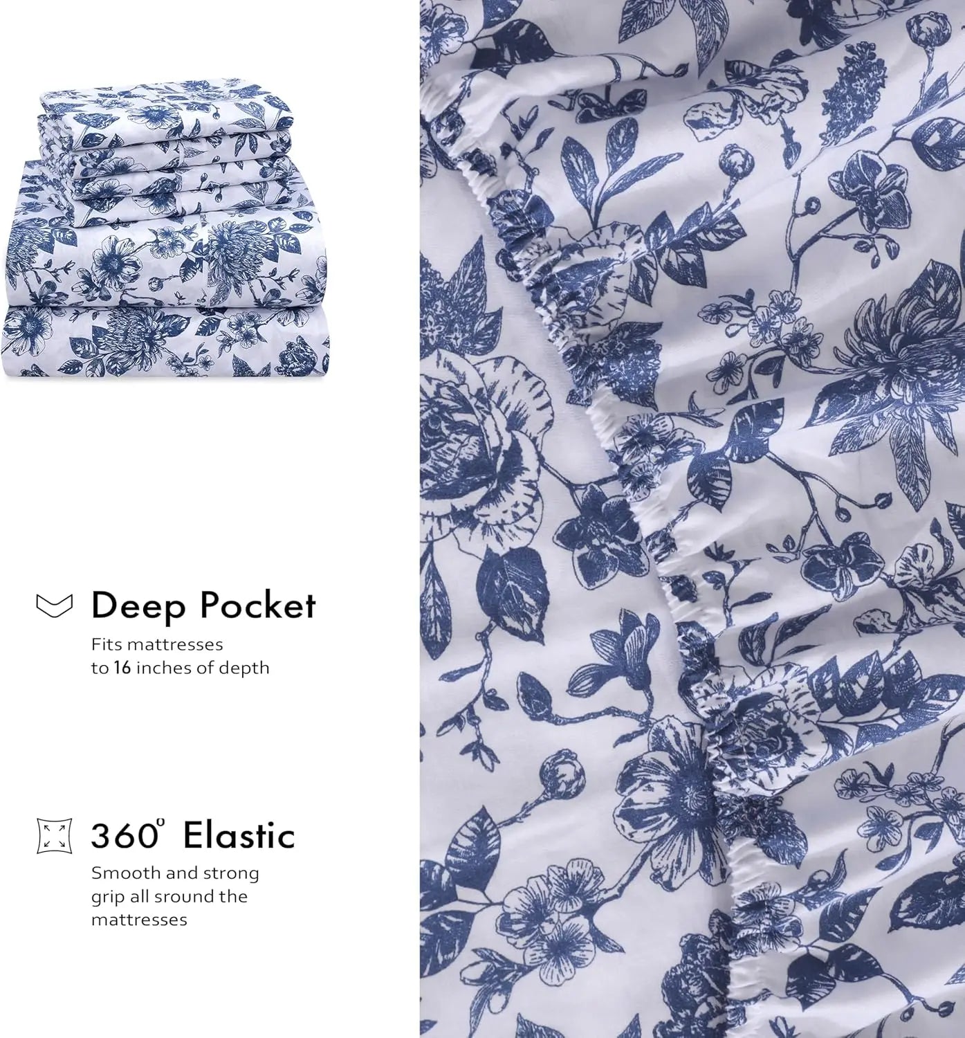 6 Piece Cotton Percale Sheets Set With Deep Pockets Bedding