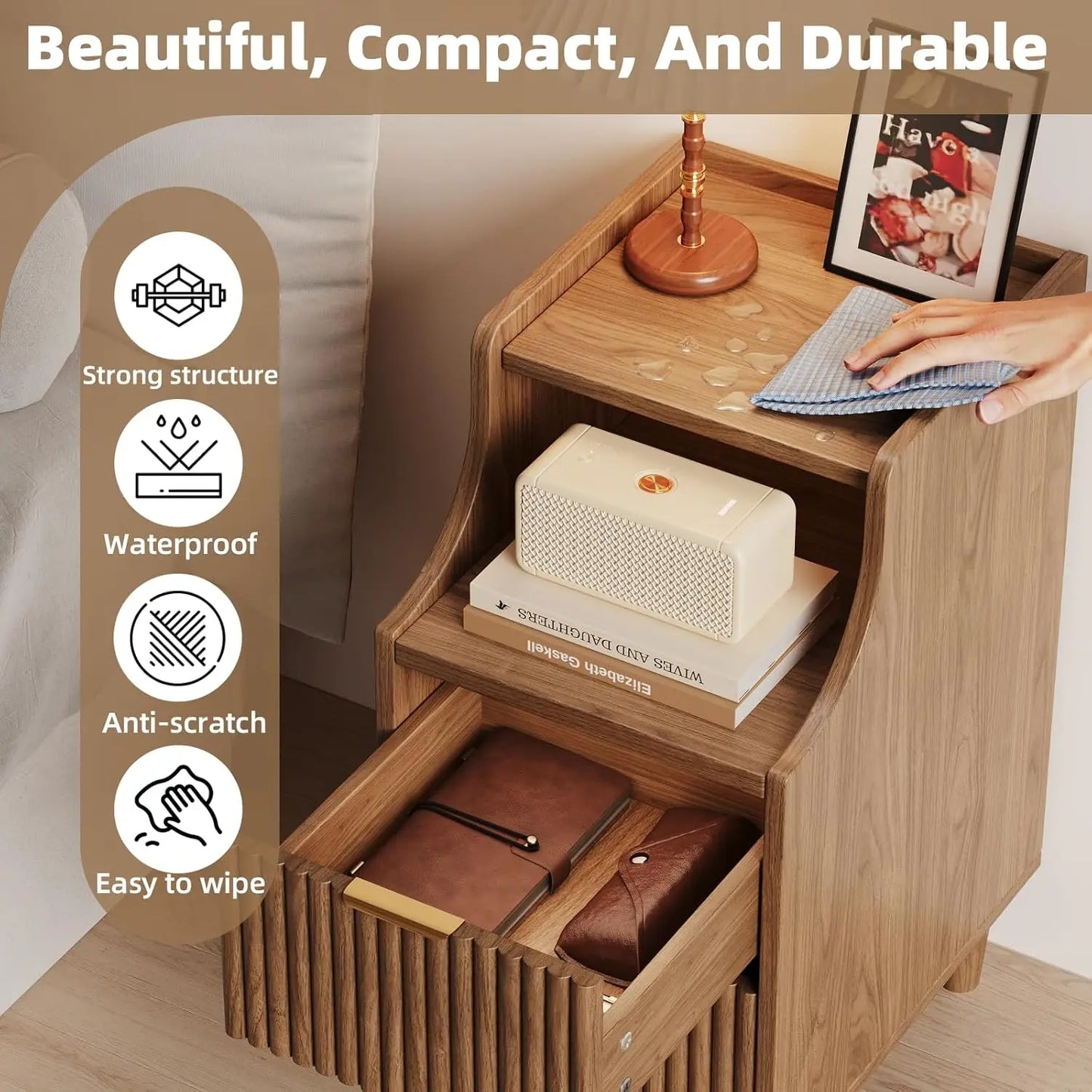 Frame Narrow Nightstand Set Of 2 Slim Bedside Tables With Drawers