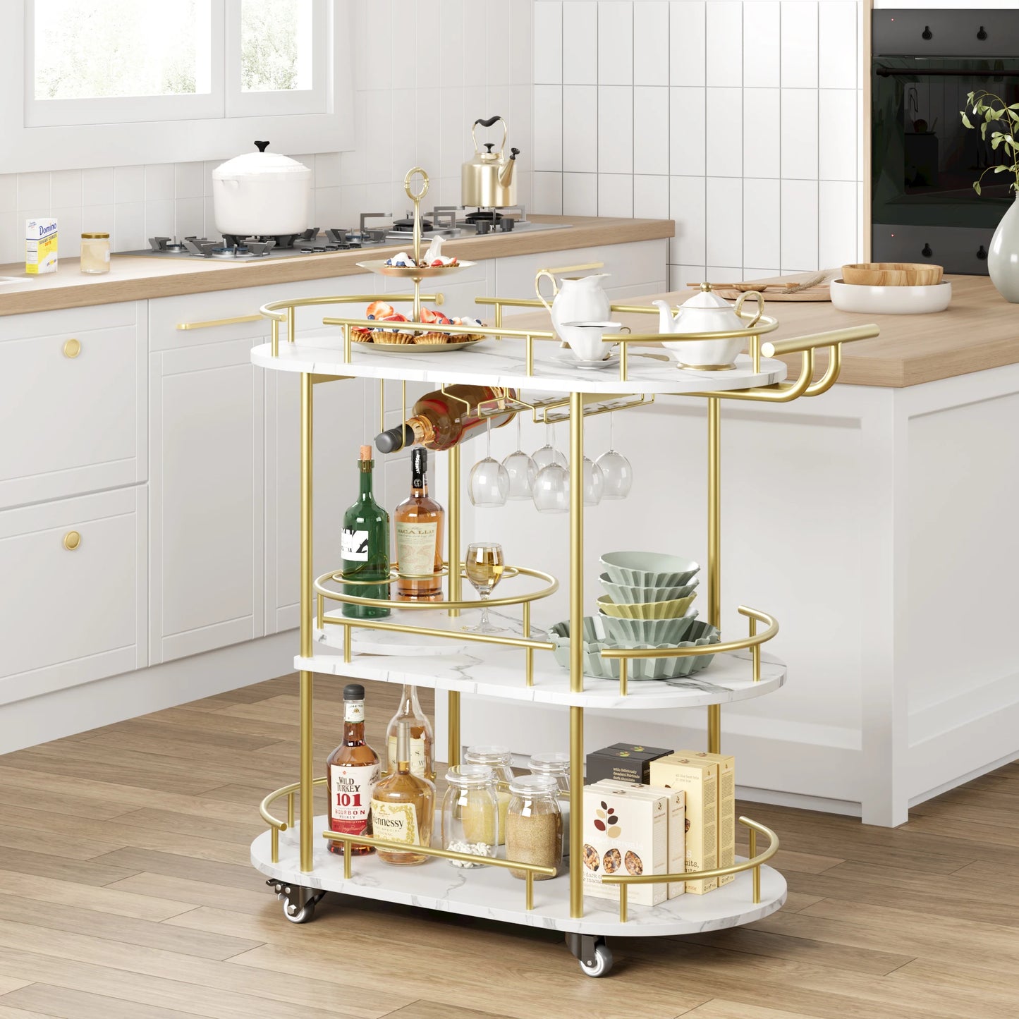 TWISTER.CK Bar Cart With 4-Tier Storage On Wheels Wine Rack