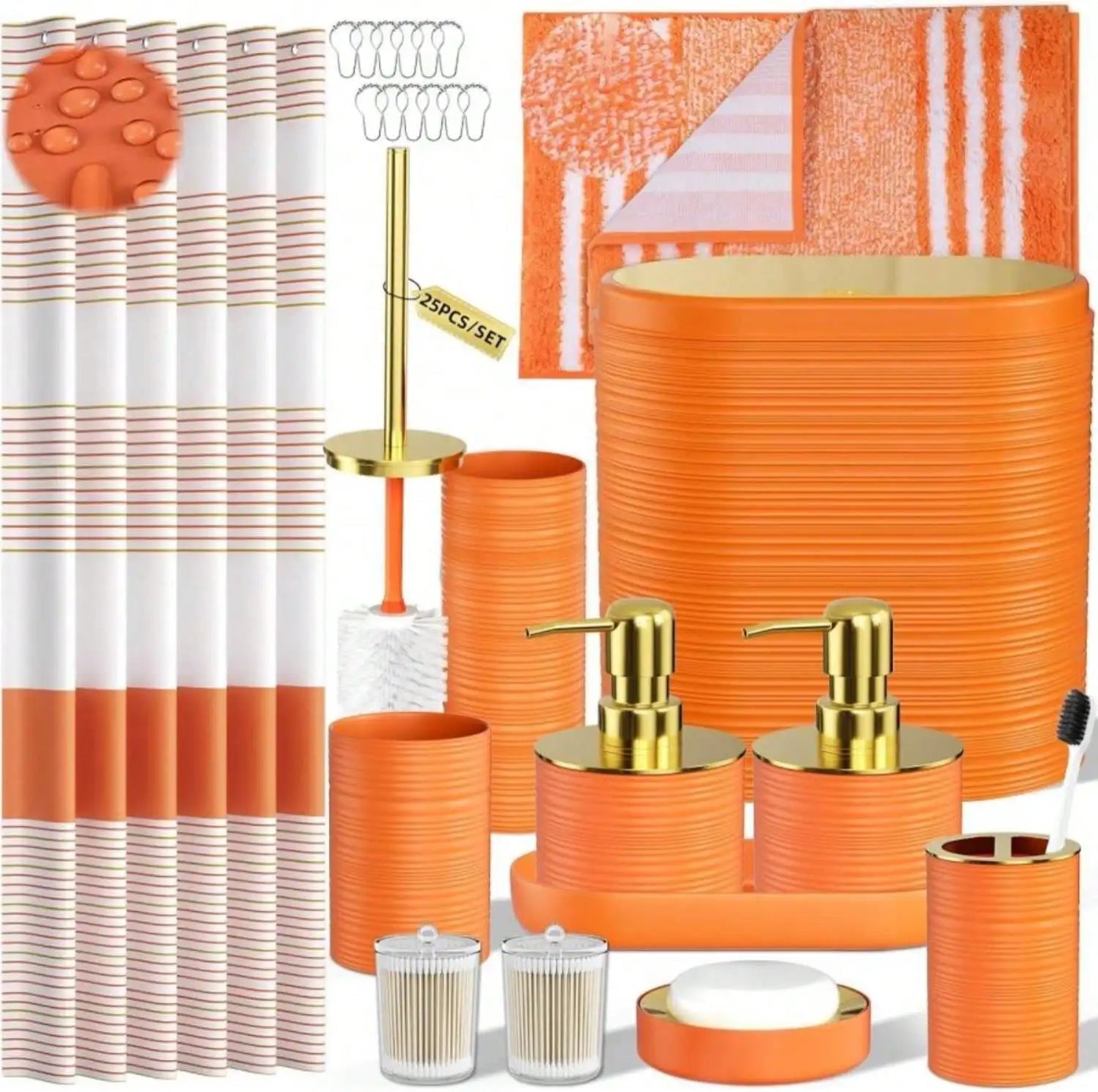 Bathroom 25 Piece Accessory Set With Shower Curtain And Rugs