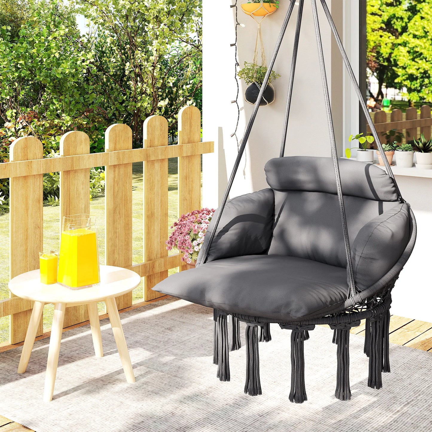Outsunny Macrame Hanging Hammock Chair With Comfortable Patio Cushion