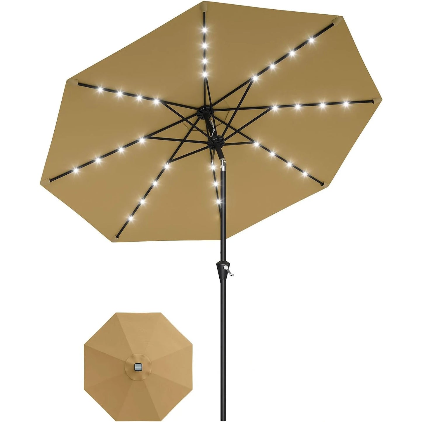 HiMISS Solar Patio Umbrella With 32 LED Lights And Crank Lift