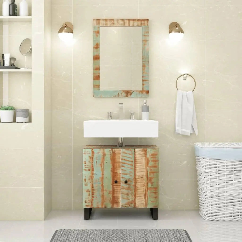 Rustic Reclaimed Wood Farmhouse Bathroom Vanity Set With Mirror