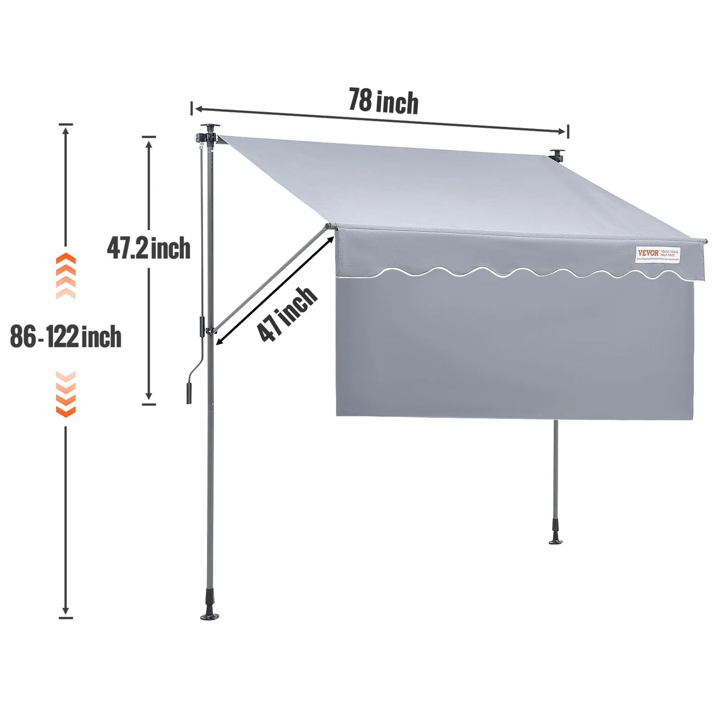 SucceBuy Manual Retractable Awning Outdoor Sun Shade Polyester Patio
