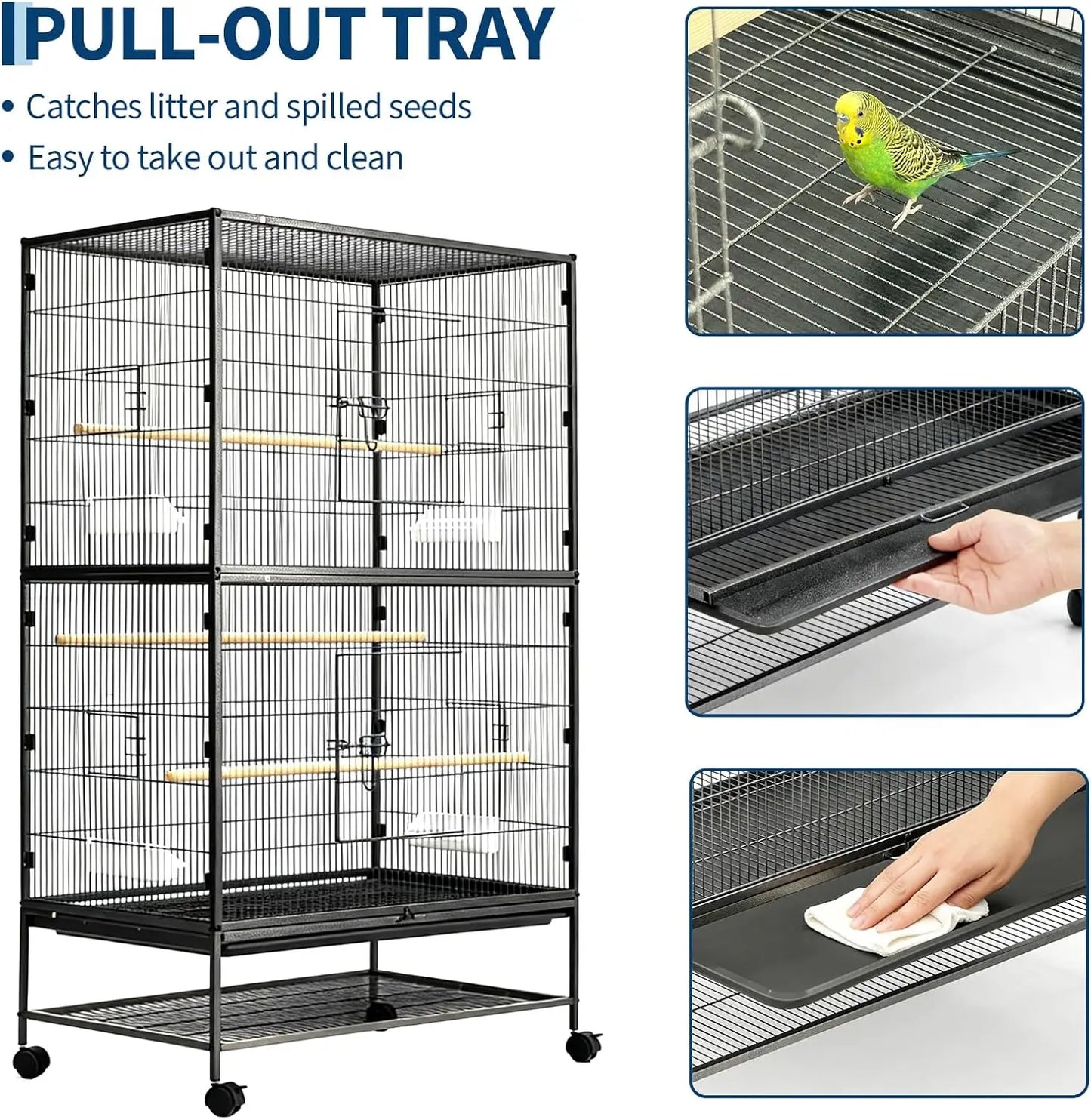 HiMISS Spacious Bird Cage With Rolling Stands And Feed Bowls