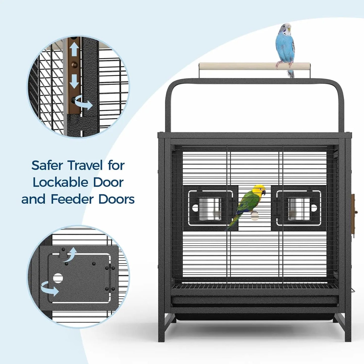 HiMISS Portable Bird Cage With Wooden Perch And Removable Tray