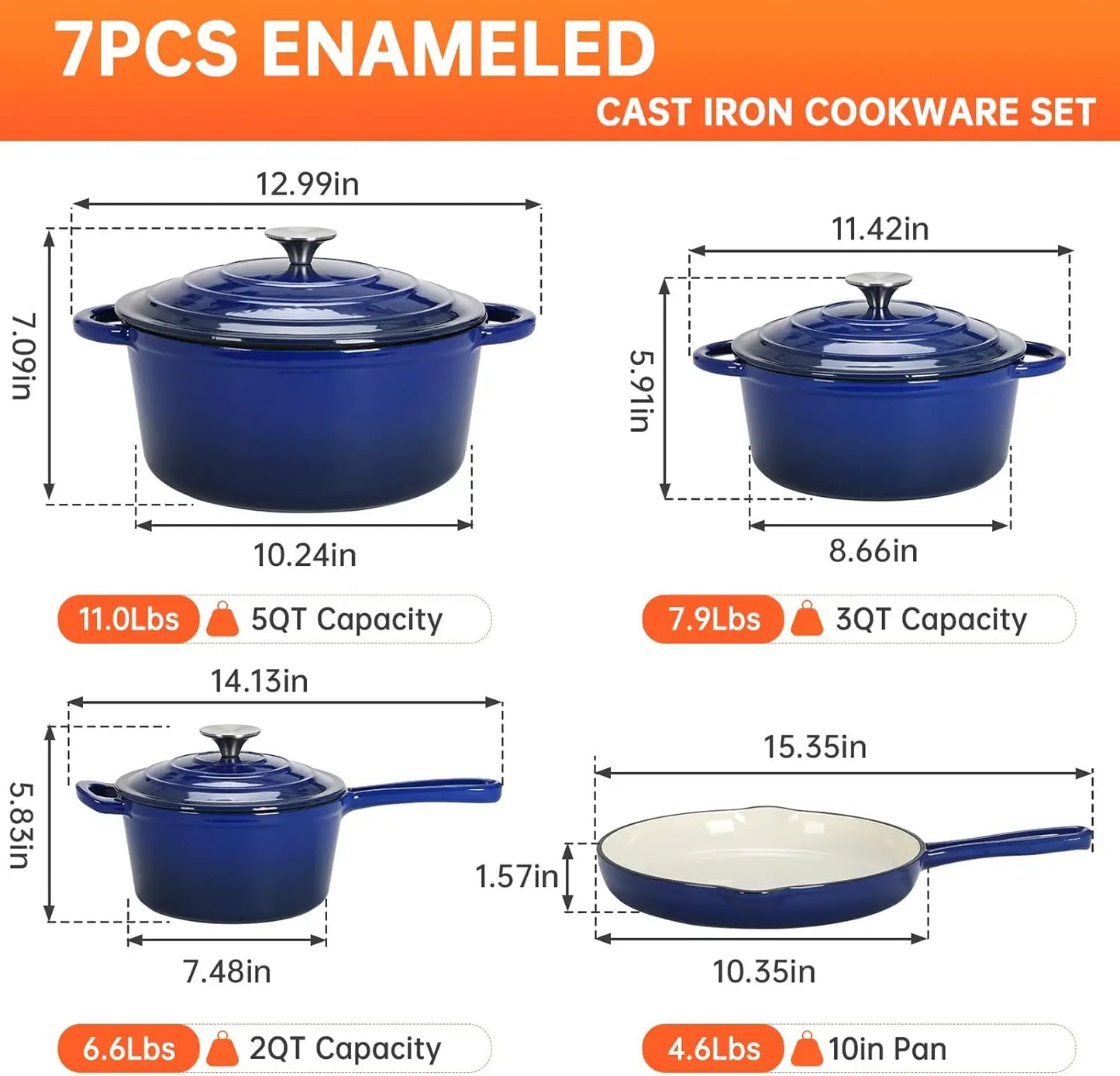 Nonstick Enameled Cast Iron Cookware Set For Induction Cooking