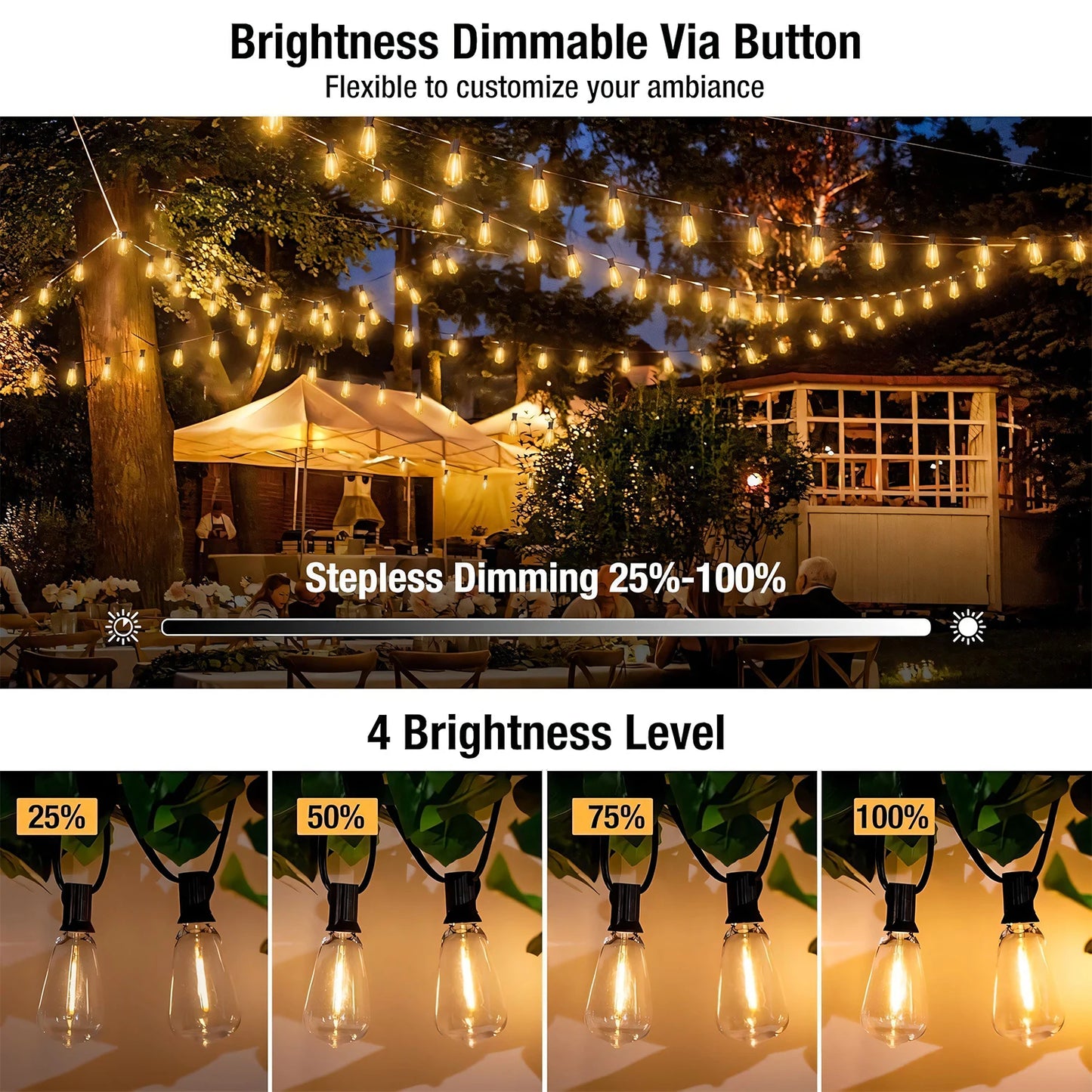 Solar LED String Lights Outdoor Waterproof Shatterproof Black Wire