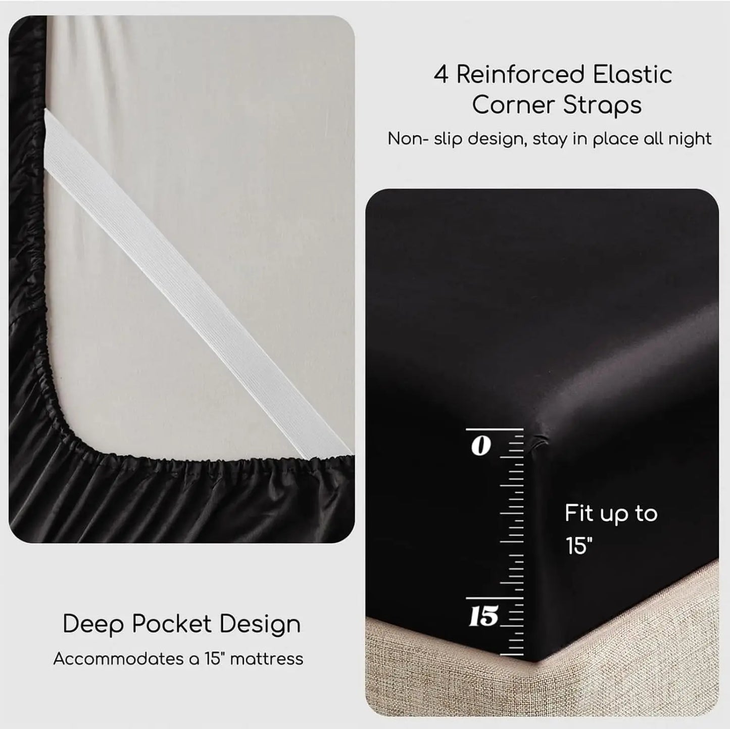 Satin Bed Sheets Set With Deep Pockets And Corner Straps