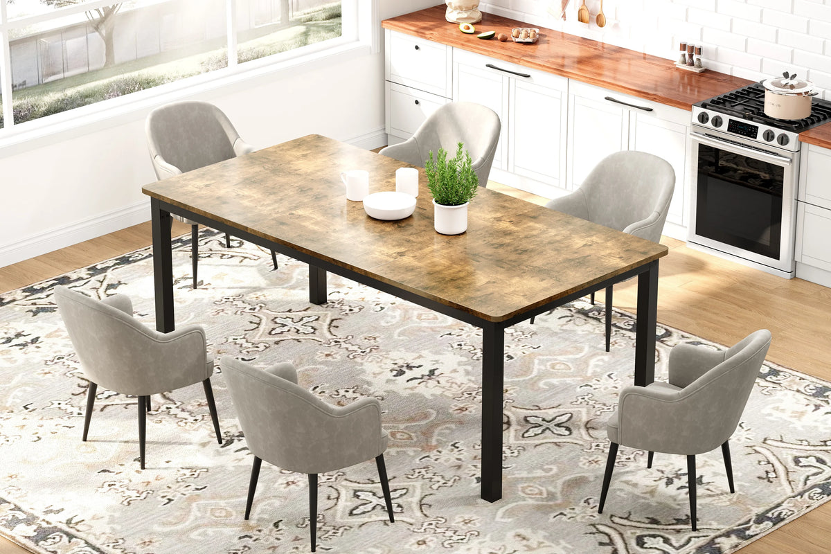 EliteZ Farmhouse Wooden Dining Table With Sturdy Metal Frame
