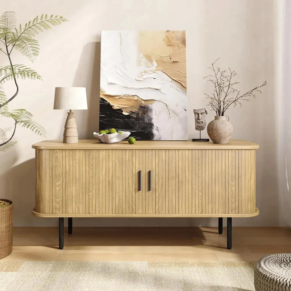 Modern TV Console With Sliding Doors And Storage Cabinet