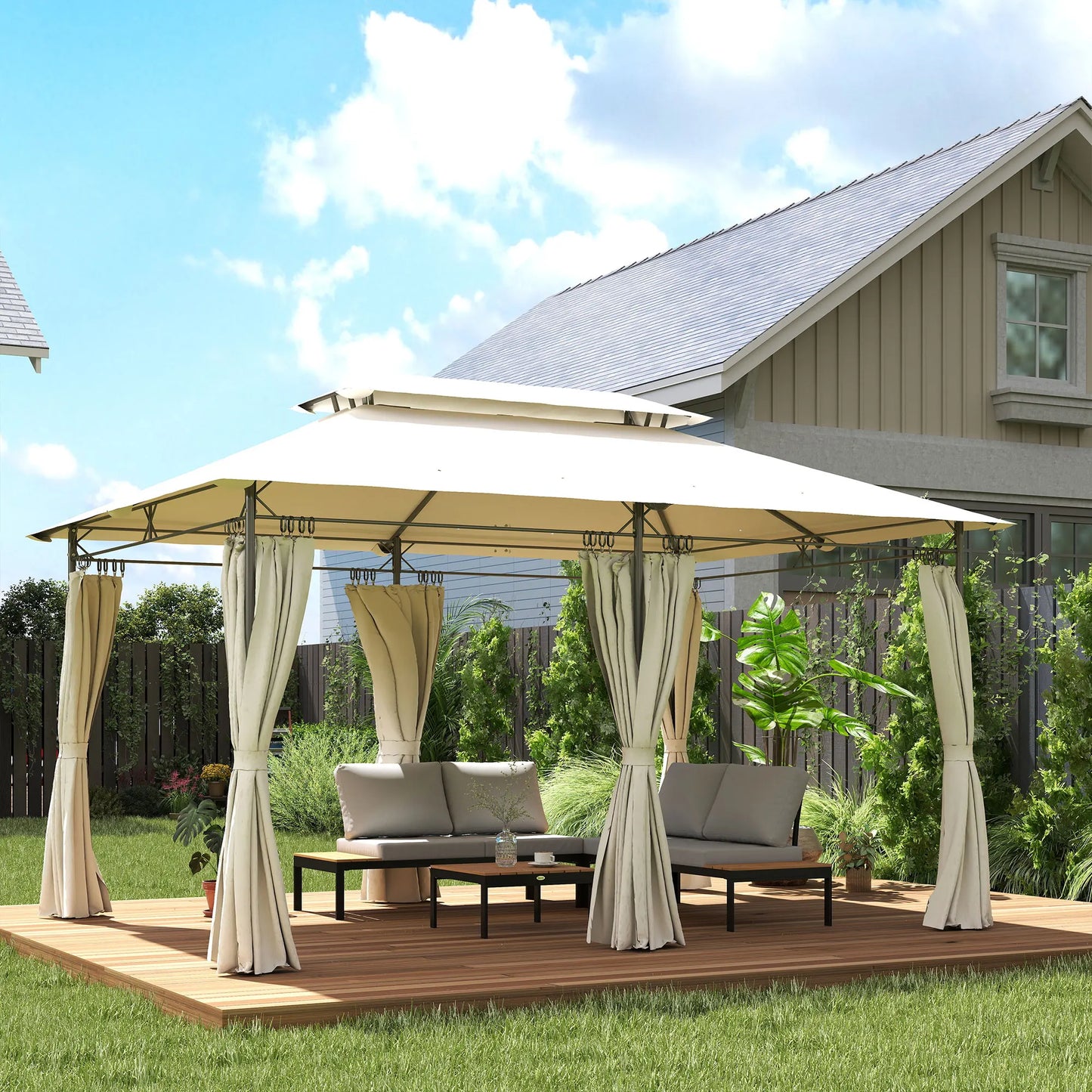 Double Roof Patio Gazebo With Curtains For Outdoor Living