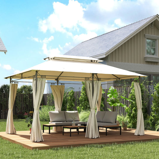 Double Roof Patio Gazebo With Curtains For Outdoor Living
