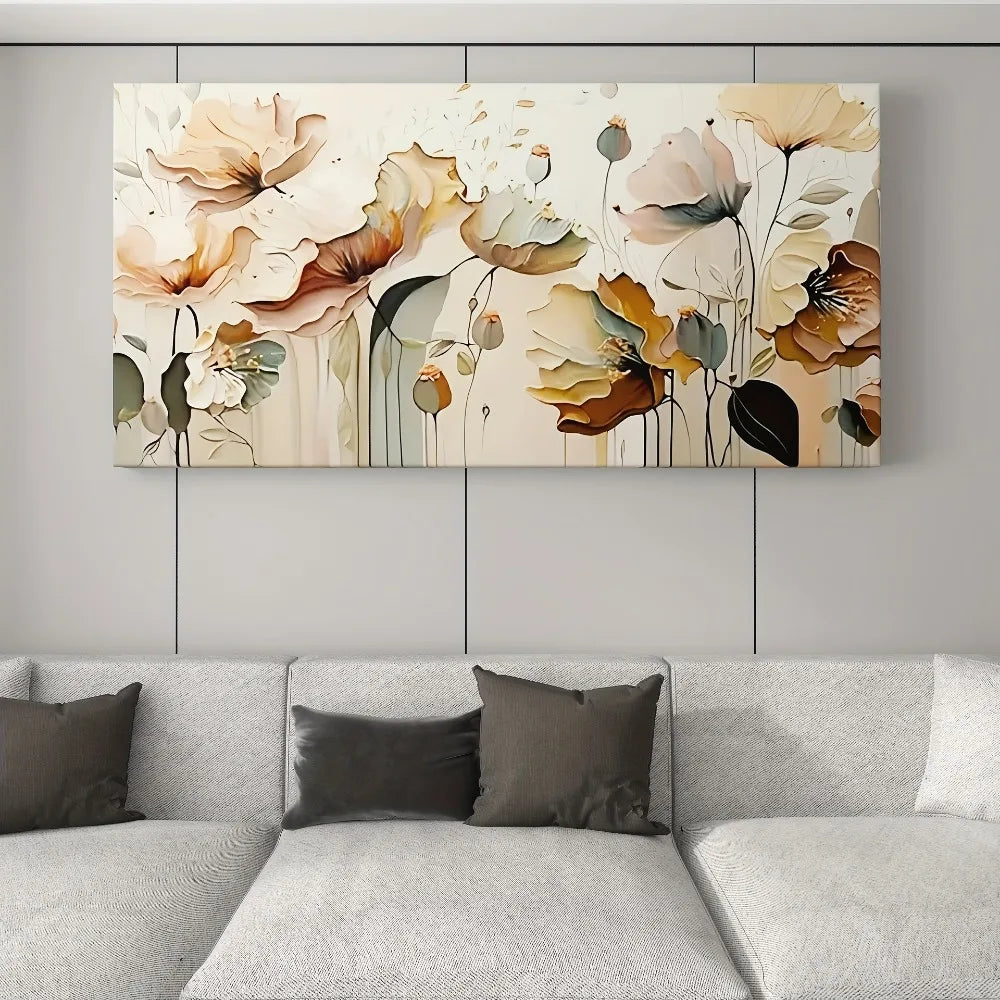 Abstract Floral Canvas Art With Pine Frame