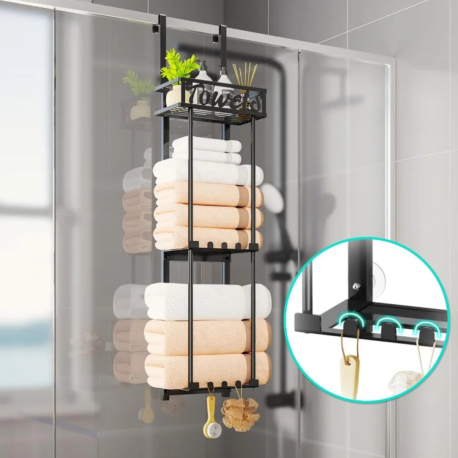 XIUWO Three Tier Over Door Towel Rack Bathroom Storage Organizer