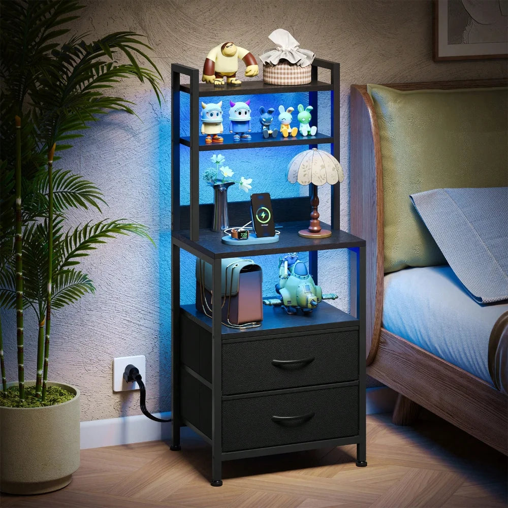 Tomnk Modern Office Side Table With LED Light And USB