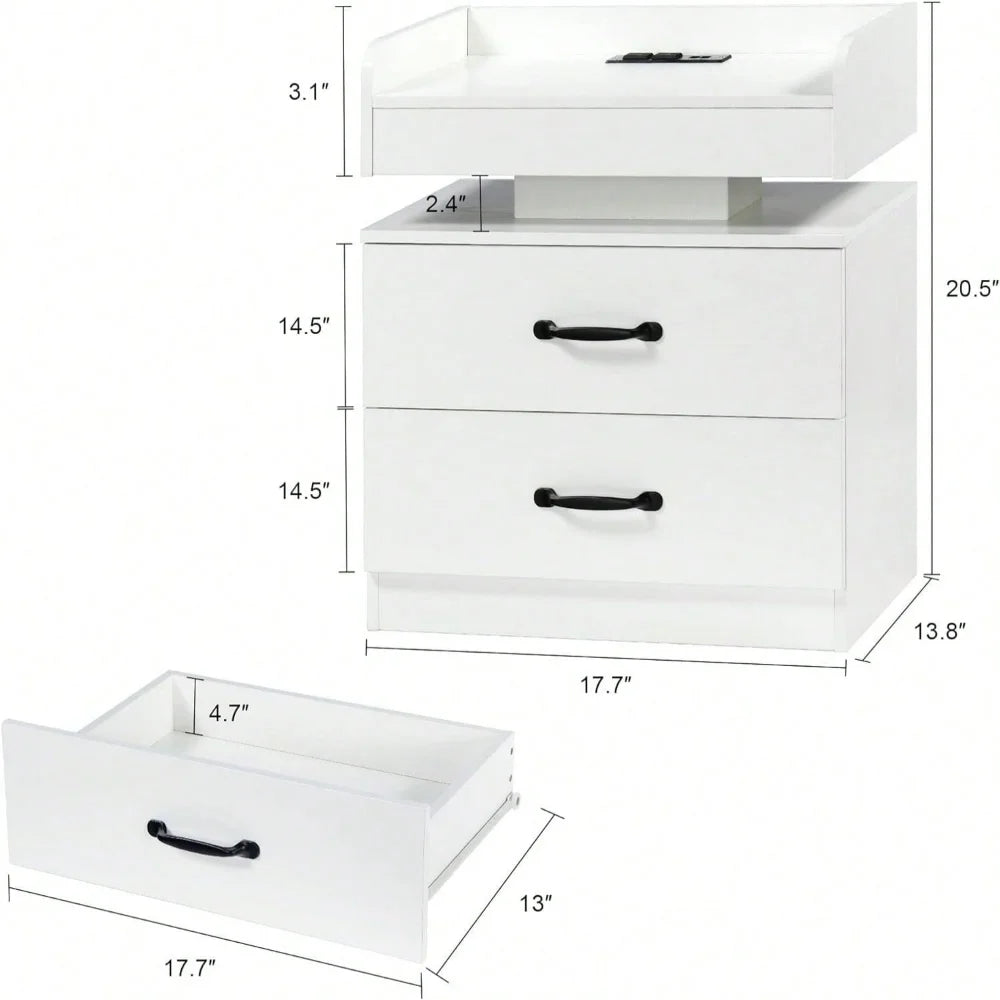 Modern LED Nightstand Set of 2 With USB Charging Station