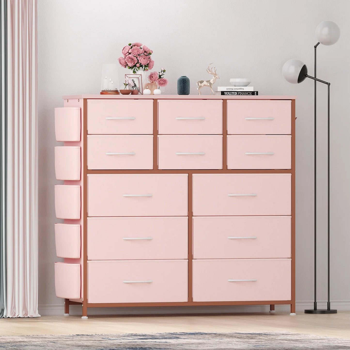 HiMISS Fabric Storage Dresser With Metal Frame And Wood Top