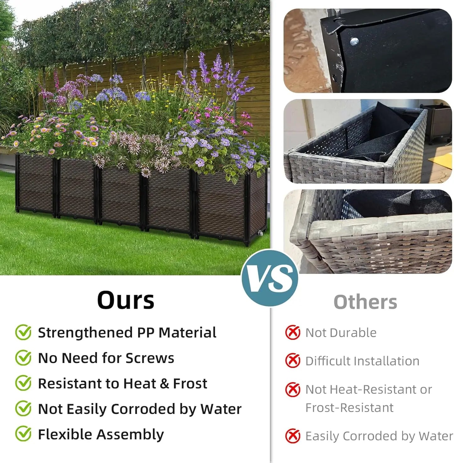 Self Watering Raised Garden Planter Box For Outdoor Use