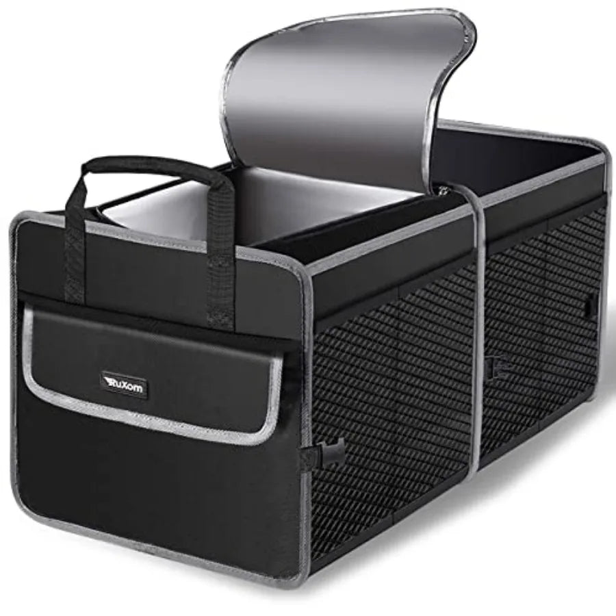Car Trunk Organizer With Insulated Cooler And Foldable Dual Compartments