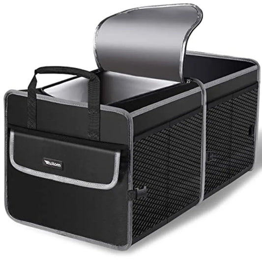 Car Trunk Organizer With Insulated Cooler And Foldable Dual Compartments