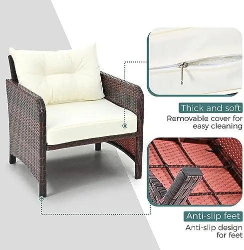 Outdoor Rattan Patio Furniture Set 5 Pieces With Ottomans And Coffee Table