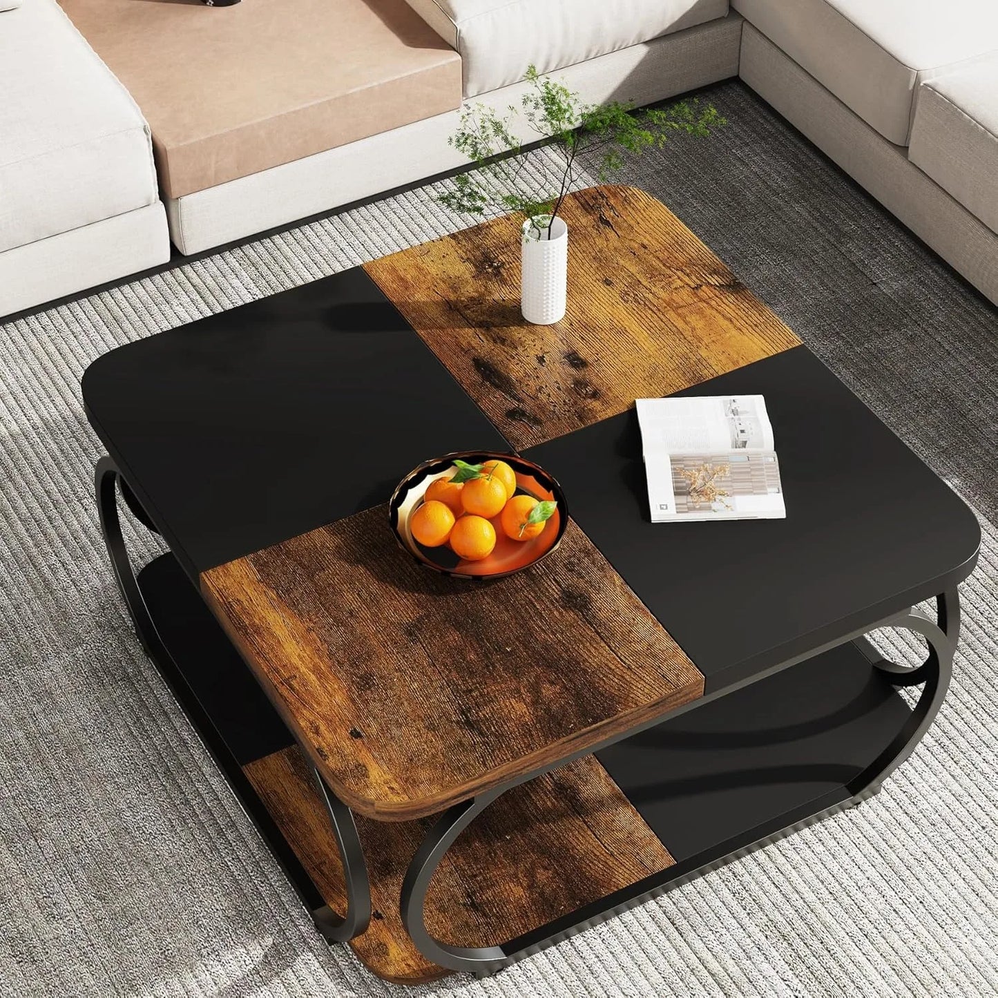 Little Tree Square Coffee Table With Two Tiers Wood Storage