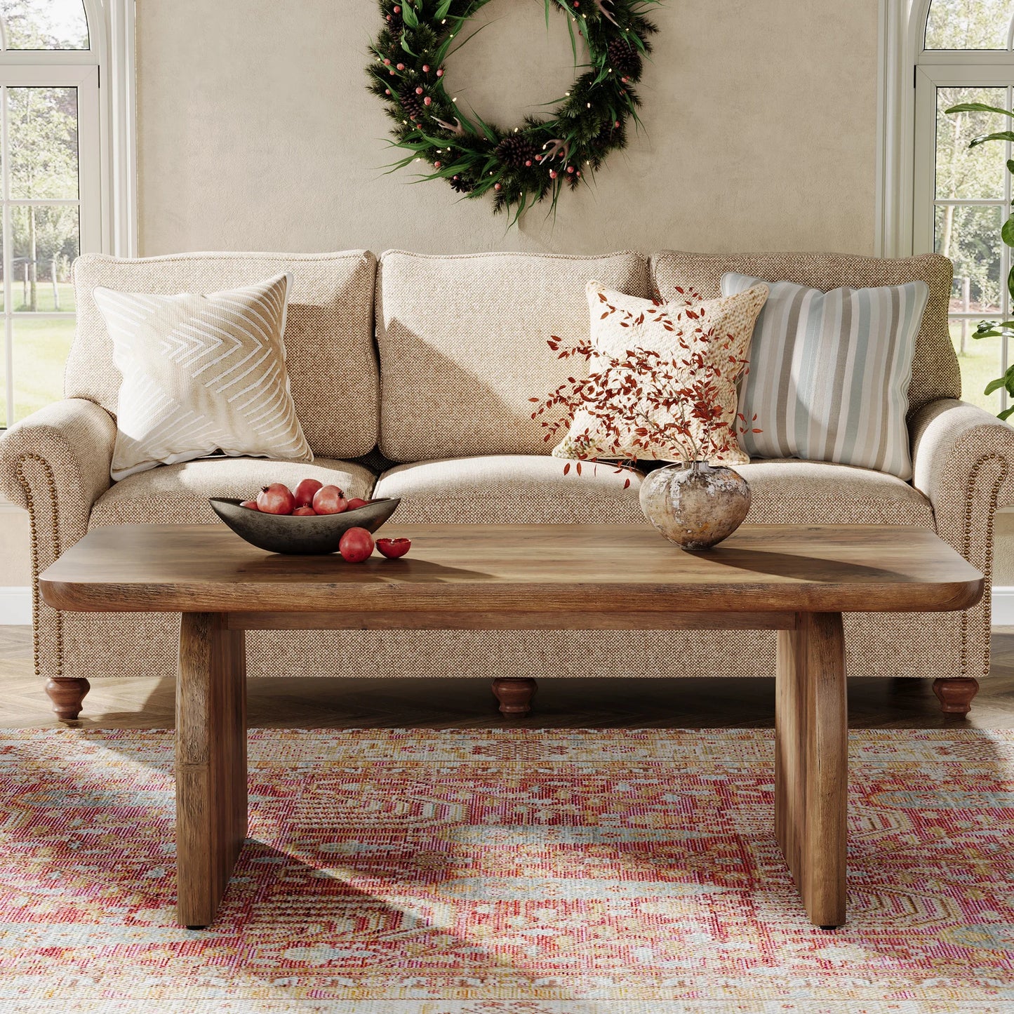 Tribesigns Farmhouse Rectangular Coffee Table Engineered Wood With Sturdy Base