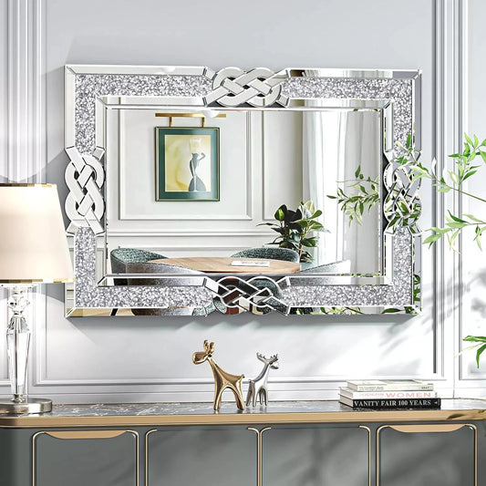 Wisfor Crushed Diamond Wall Mirror With Crystal Frame Edges