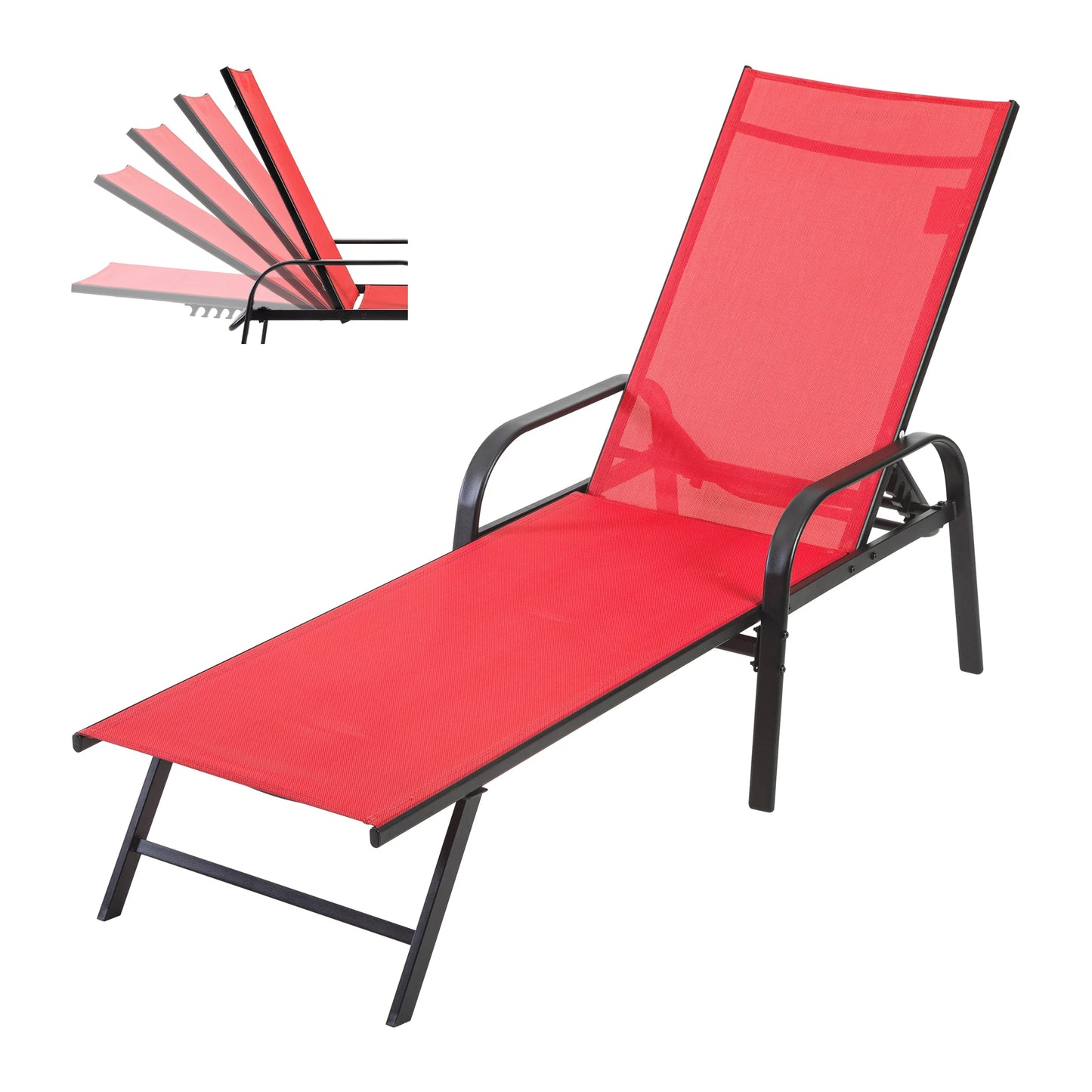 JHK Folding 8-Leg Beach Chair With Armrests Portable Outdoor Lounger