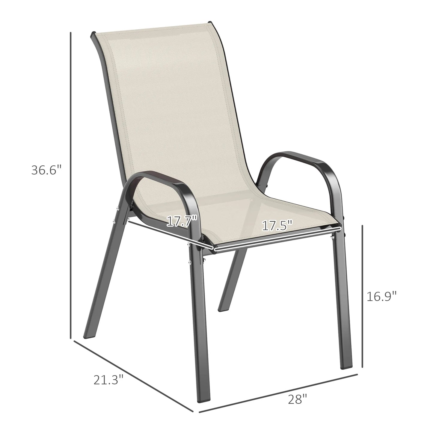 Set Of 4 Outdoor Stackable Patio Dining Chairs With Metal Frames