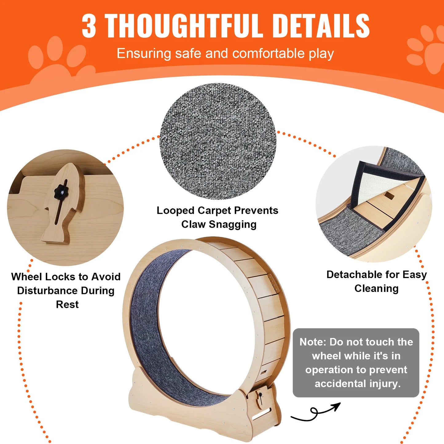 Wooden Cat Exercise Wheel for Indoor Running with Detachable Carpet