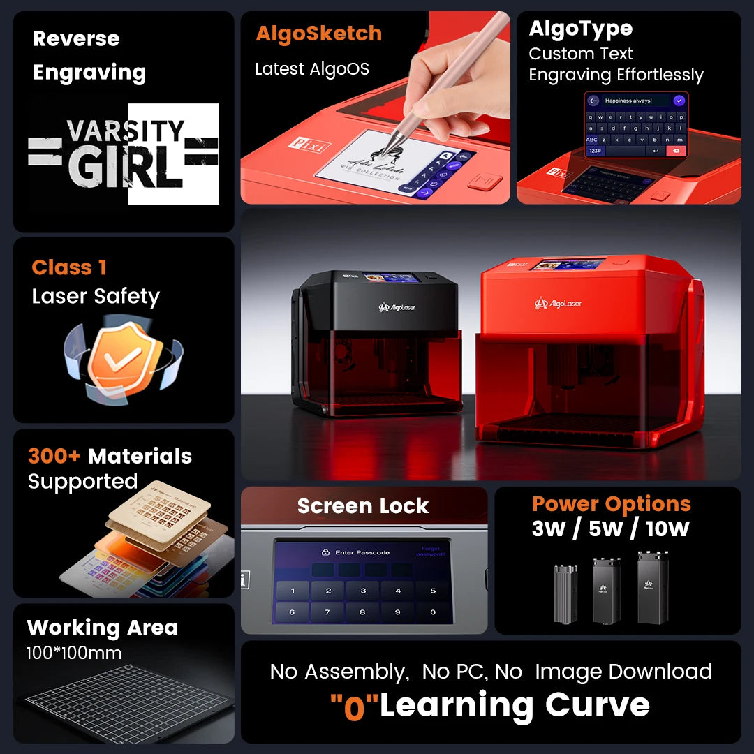 AlgoLaser PIXI Laser Engraver Portable 3W 5W 10W Power