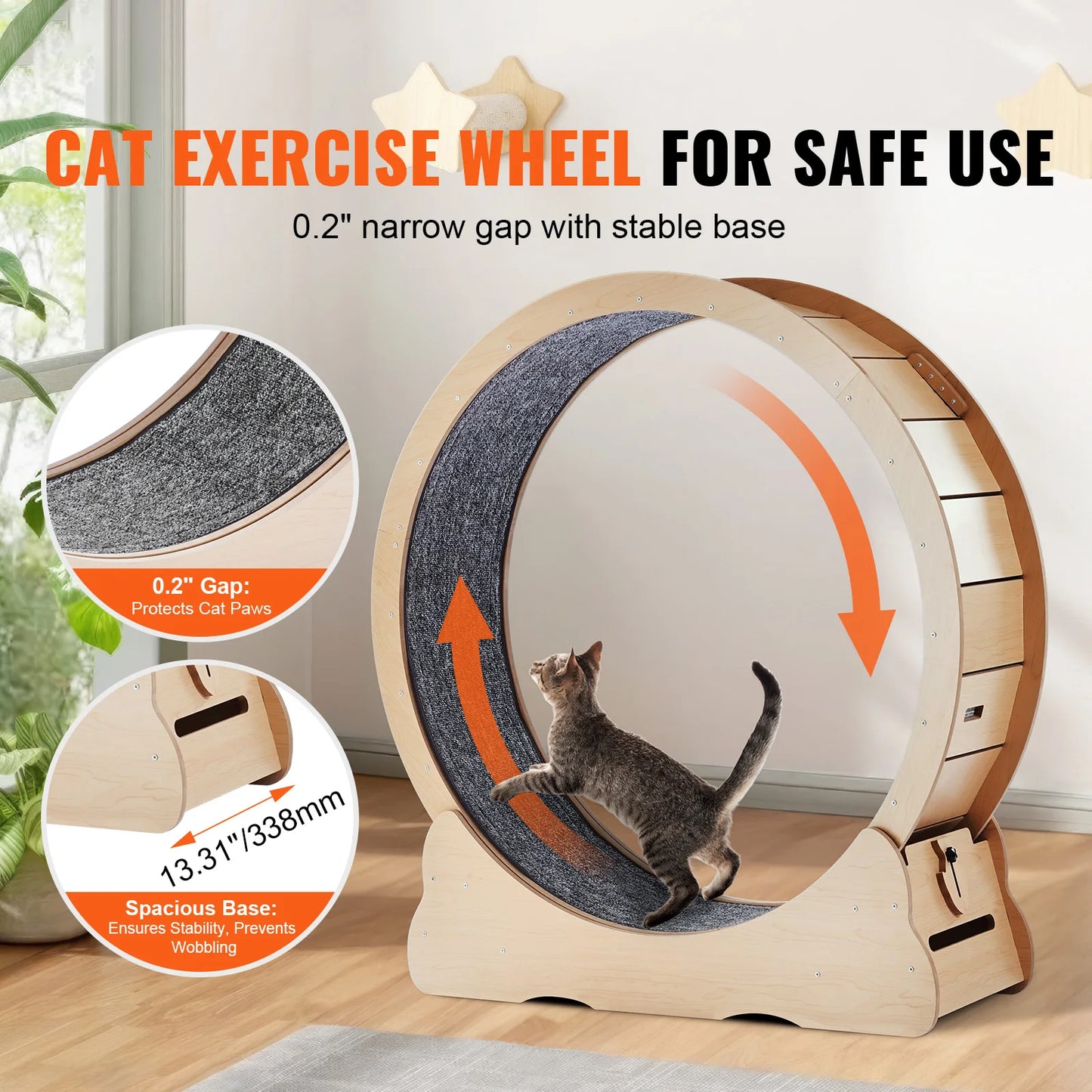 Wooden Cat Exercise Wheel for Indoor Running with Detachable Carpet