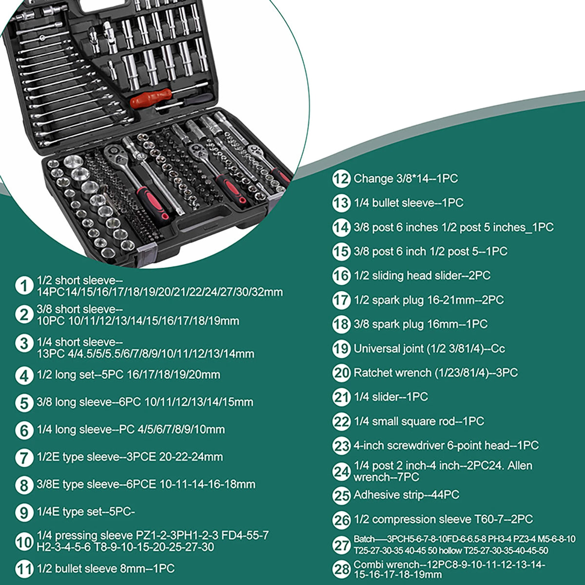 Automotive Socket Wrench Tool Kit with Portable Storage Case