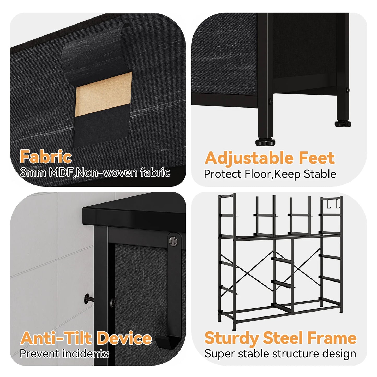 HiMISS Fabric Storage Dresser With Metal Frame And Wood Top