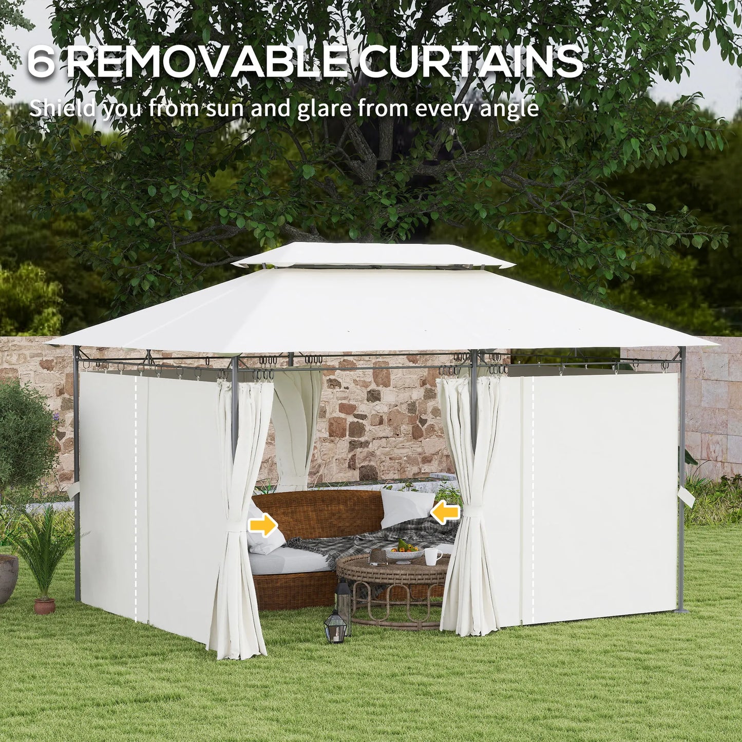 Double Roof Patio Gazebo With Curtains For Outdoor Living