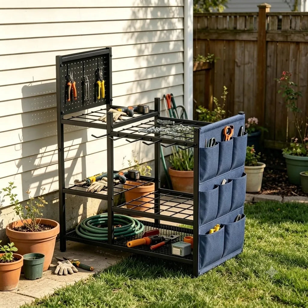 Heavy Duty Garden Tool Storage Organizer Freestanding Garage Tool Rack