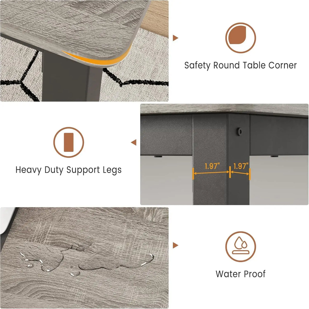 EliteZ Farmhouse Wooden Dining Table With Sturdy Metal Frame