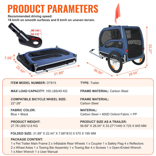 Pet Bicycle Carrier Trailer For Dogs Collapsible And Lightweight