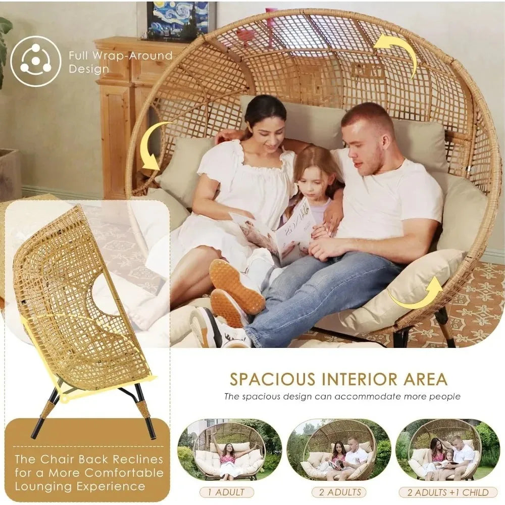 Double Egg Lounge Chair Outdoor Indoor With Thick Padded Cushions