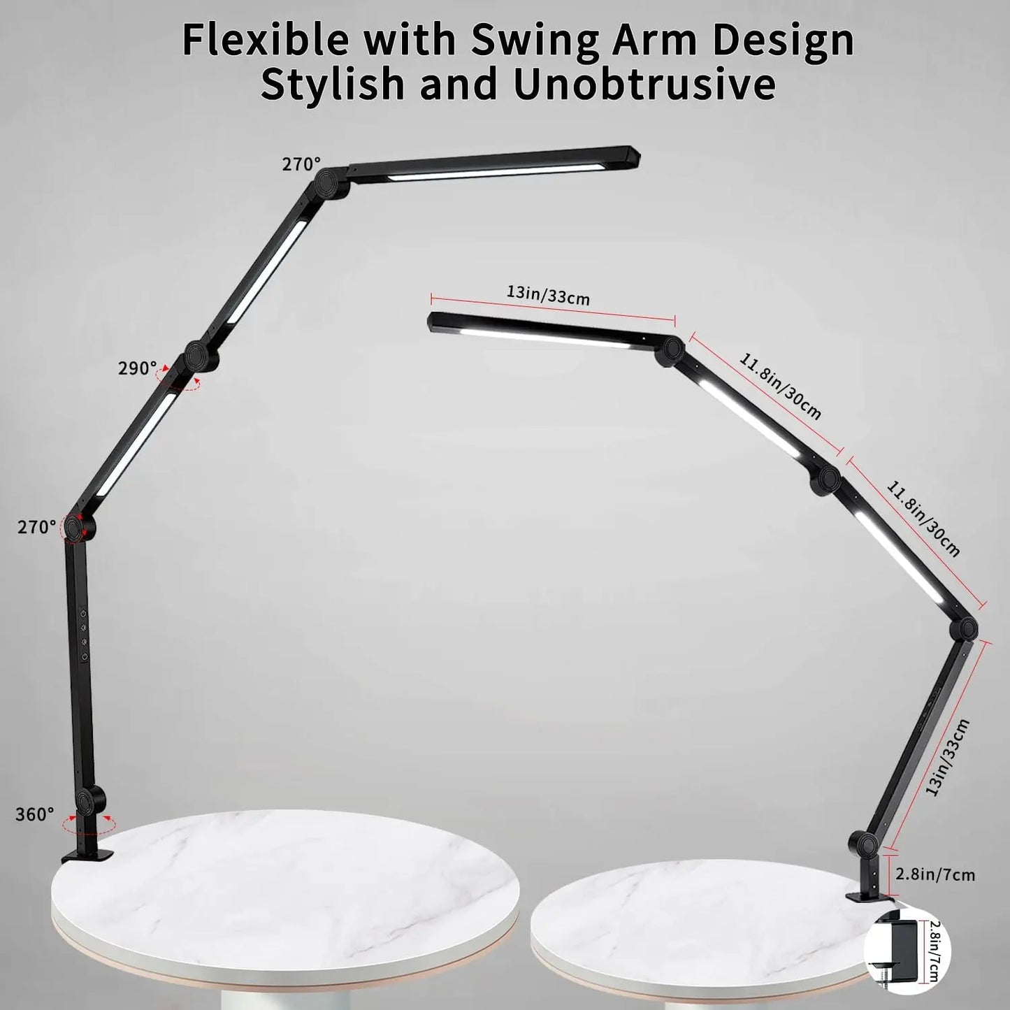 LED Adjustable Desk Lamp Clamp Swing 4 Modes 5 Brightness