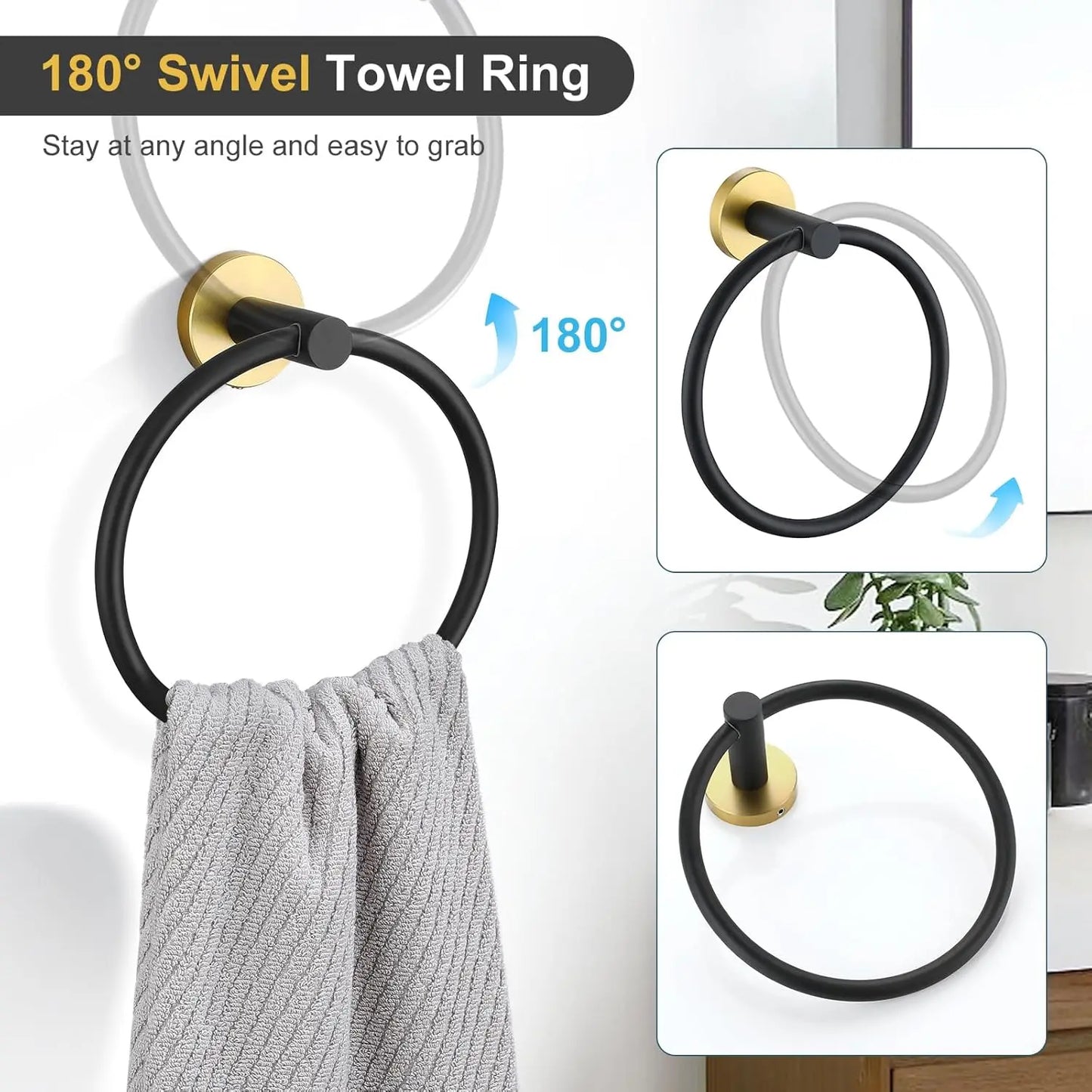 Stainless Steel Bathroom Hardware Set Includes Towel Bar And Ring