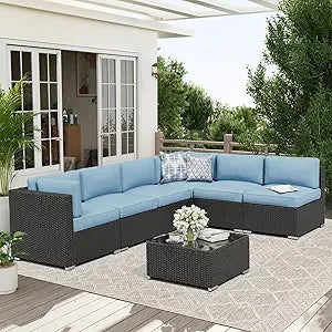 7 Piece Outdoor Patio Furniture Sofa Set Rattan Wicker Table