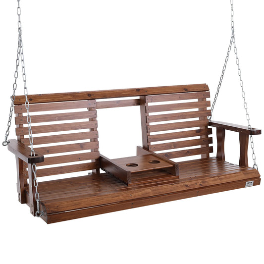 SucceBuy Cedar Wood Outdoor Porch Swing With Steel Chain
